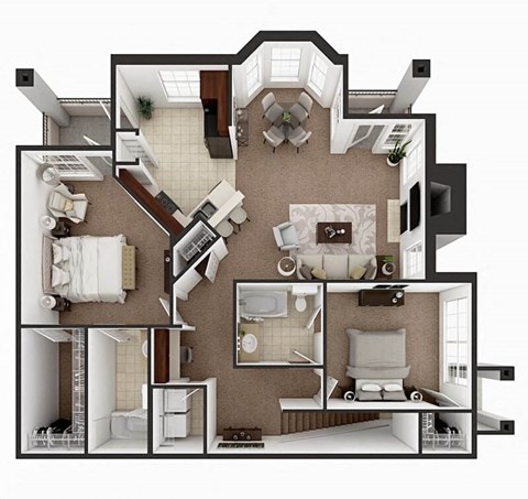 Floor plan for 2 beds, 2 baths, 1308 sqft